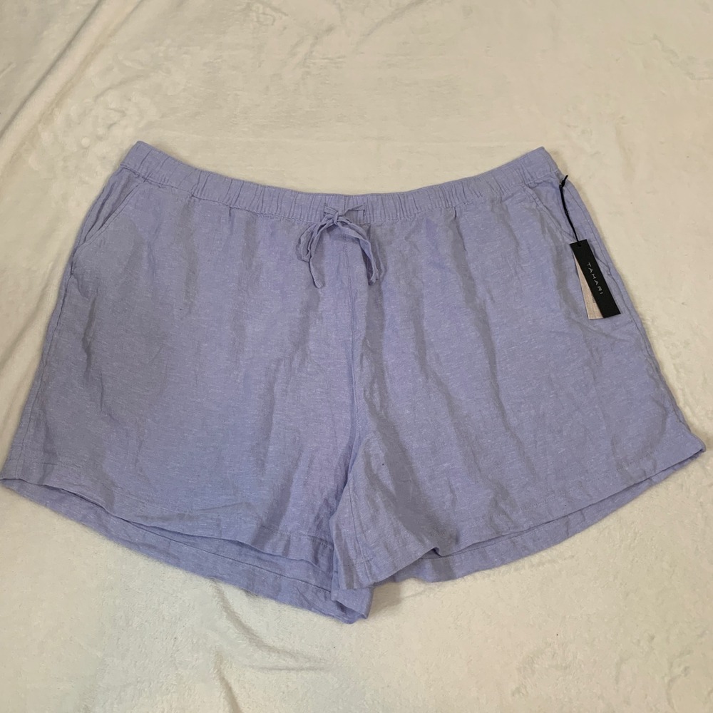 NEW‎ TAHARI Linen Shorts Women's 3X Light Purple Drawstring Elastic Waist Casual